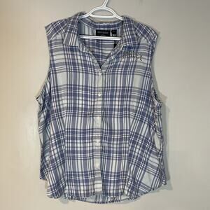 Harley-Davidson Women's Faith Sleeveless Soft Blue Shirt Skyway Plaid 2XL Button